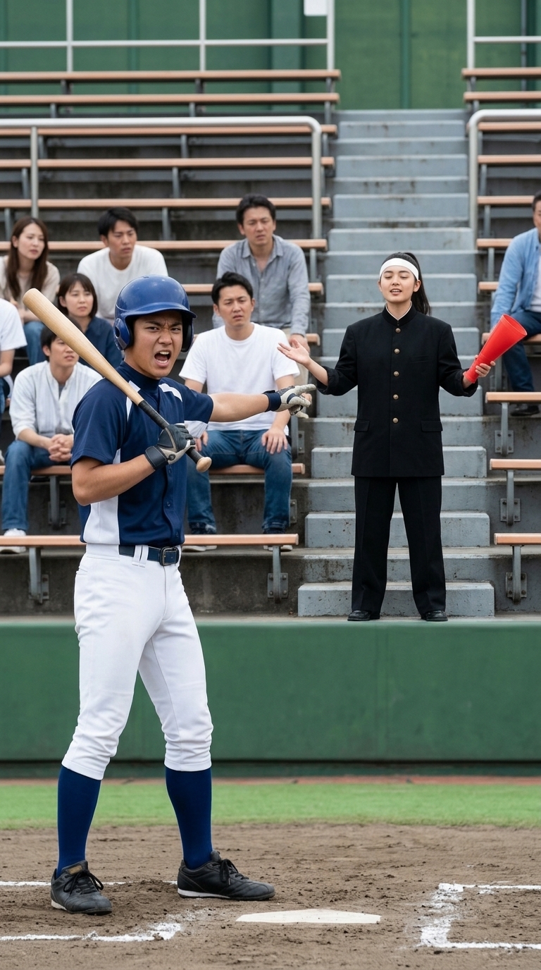 退部を勧めるネガティブな応援に激怒して言い返す打者のイメージ