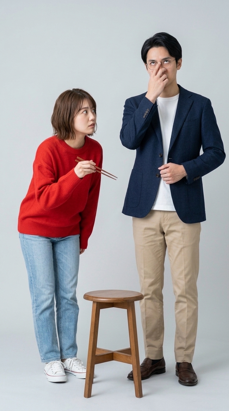 有田焼を料理だと思いどんな味か尋ねる友人のイメージ