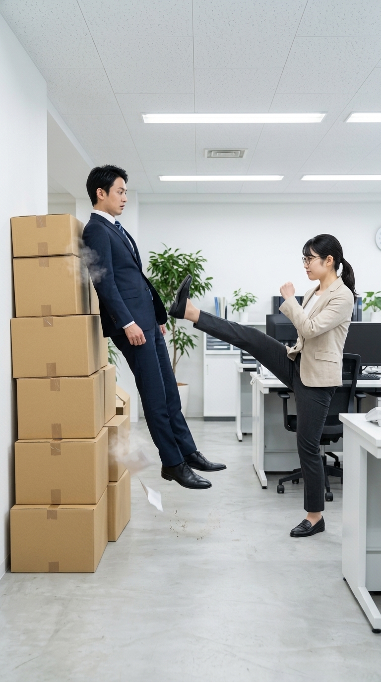 罵倒した後に後輩から豪快に蹴り飛ばされるイメージ