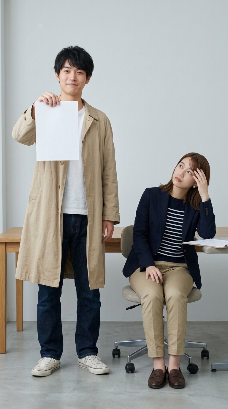 適当すぎる理由の逮捕状を堂々と読み上げる刑事役のイメージ