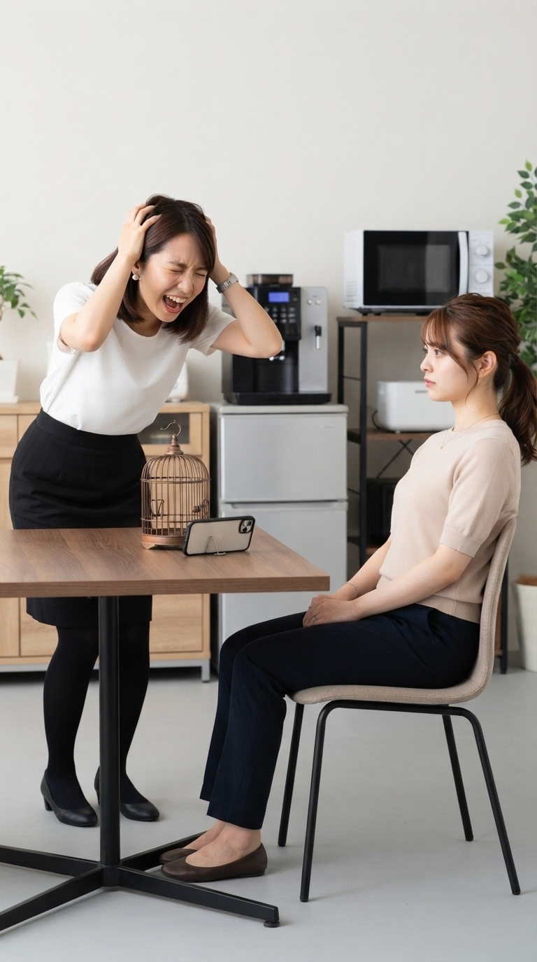 スマホの芸能ニュースを見て激しく取り乱し絶叫する女性のイメージ