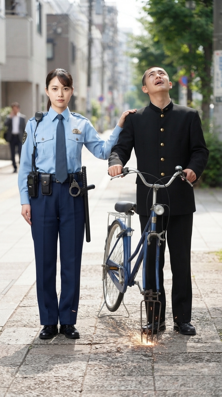 最後まで疑いが晴れず連行されそうになる高校生のイメージ